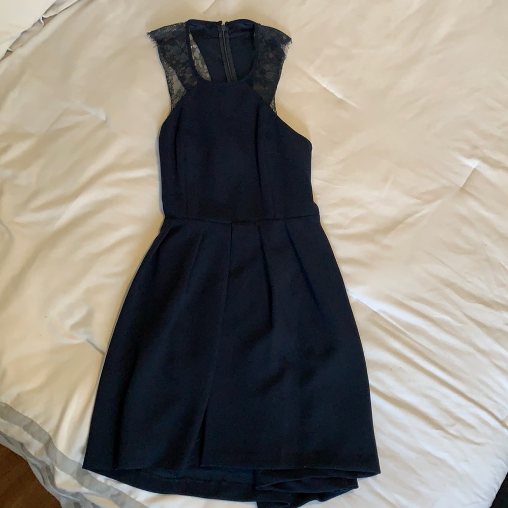 Navy high low dress with lace details